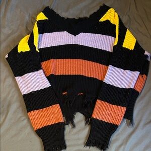 Striped Distressed Halloween Knit Sweater